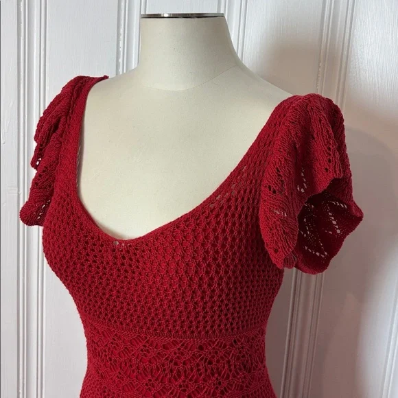 ZARA Red Crochet Dress + Slip Dress Set, 2-in-1 Summer Boho Feminine Size Small - Picture 10 of 16